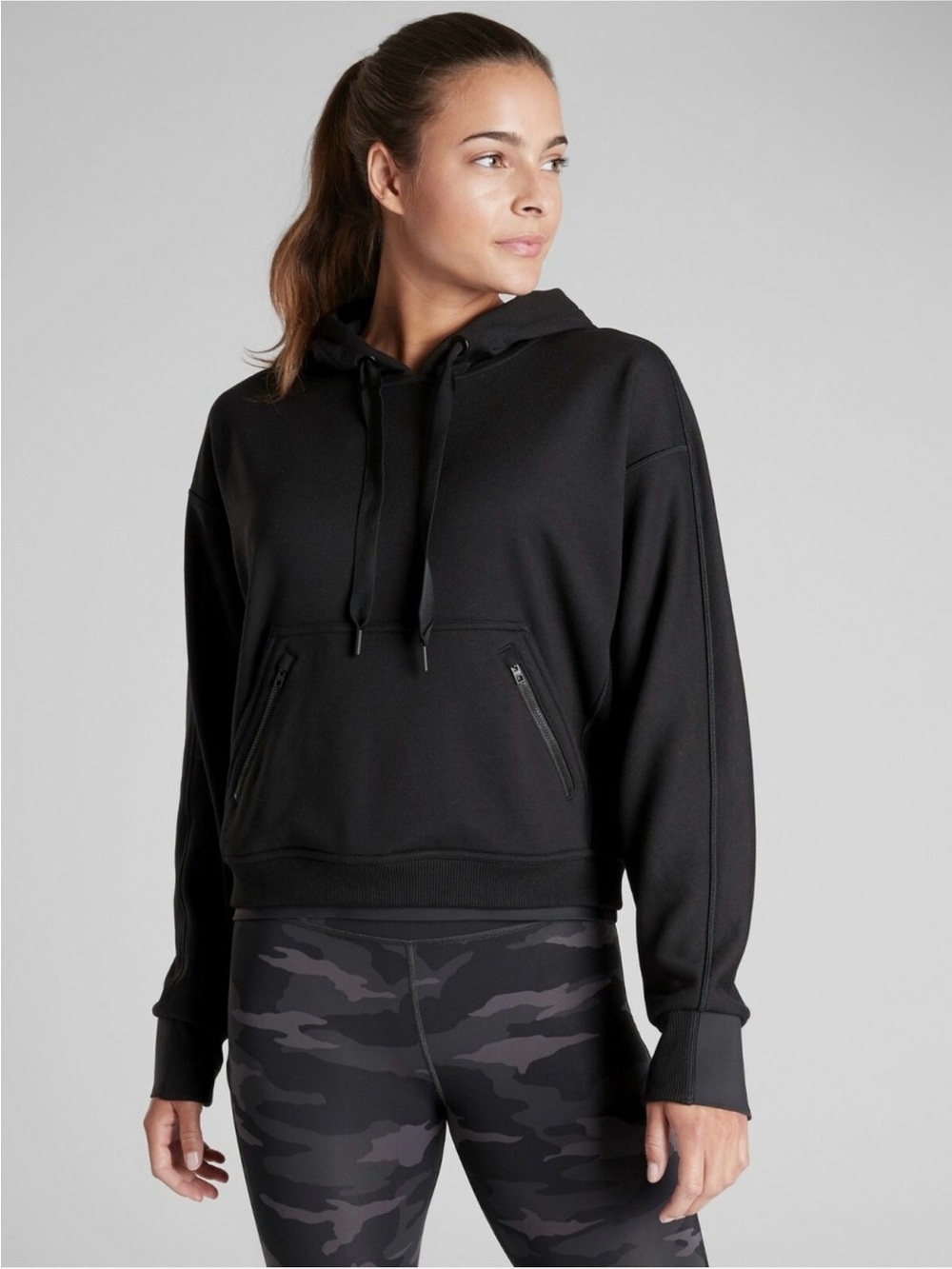 Athleta  Black Hooded Pullover Sweatshirt
